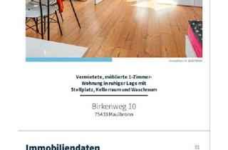 Wohnung kaufen in 75433 Maulbronn, Maulbronn - 1 Zimmerwohnung mit Stellplatz,Keller, Waschraum,Garten