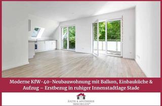 Wohnung mieten in 21682 Stade, Moderne KfW-40-Neubauwohnung mit Balkon, EBK & Aufzug – Erstbezug in ruhiger Innenstadtlage Stade