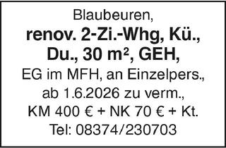 Wohnung mieten in 89143 Blaubeuren, 2 Zi Whg