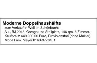 Doppelhaushälfte kaufen in 71093 Weil im Schönbuch, Weil Im Schönbuch - Doppelhaushälfte zu verkaufen, Provisionsfrei ohne Makler