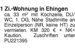 Wohnung mieten in 89584 Ehingen, 1 Zi.- Wohnung in Ehingen