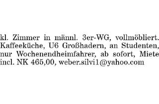 Wohnung mieten in 81375 München, kl. Zimmer in männl. 3er WG