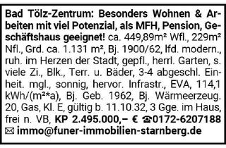 Haus kaufen in 83646 Bad Tölz, MFH, Pension, Geschäftshaus Bad Tölz-Zentrum