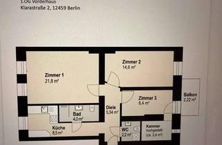 Wohnung mieten in Klarastraße, 12459 Oberschöneweide, schöne 3-Zimmer Wohnung mit Balkon zum Hof