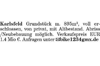 Grundstück zu kaufen in 85757 Karlsfeld, Karlsfeld Grundstück m. 895m², voll erschlossen, von privat, mit Altbestand.
