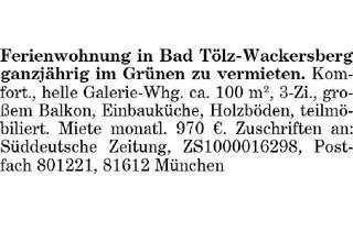 Wohnung mieten in 83646 Wackersberg, Ferienwohnung in Bad Tölz-Wackersberg