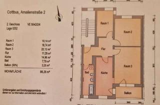 Wohnung mieten in Amalienstraße, 03044 Cottbus, Nachmieter gesucht - Modernes Wohnen in Cottbus: 3-Zimmer mit Balkon im Herzen der Stadt