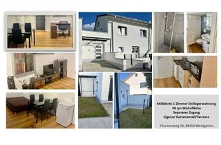 Wohnung mieten in Charmorweg 16, 88250 Weingarten, Möblierte 38 m² 1 Zimmer Einliegerwohnung mit separatem Zugang und Gartenanteil