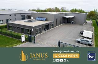 Gewerbeimmobilie kaufen in 32545 Bad Oeynhausen, Einziehen & produzieren: Neuwertige Gewerbehalle mit modernen Büroflächen in Bad Oeynhausen-Lohe