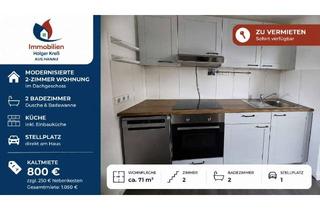 Wohnung mieten in 63457 Hanau, Modernisierte 2 Zimmer Wohnung im Dachgeschoss mit Küche, 2 Badezimmer in ruhiger 5-Parteien-Anlage