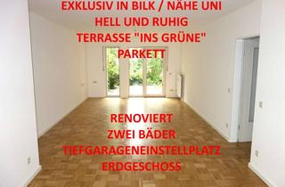 Wohnung mieten in Himmelgeister Straße 199, 40225 Flehe, EXKLUSIV IN BILK NÄHE UNI HELL + RUHIG ERDGESCHOSS MIT TERRASSE 2 BÄDER KOMPLETT PARKETT TG-STELLPL.