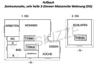Wohnung mieten in 70734 Fellbach, zentrumsnahe, helle 3-Zimmer-Maisonette-Wohnung in Fellbach