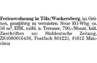 Wohnung mieten in 83646 Wackersberg, Ferienwohnung in Tölz/Wackersberg, im Grünen, ganzjährig zu vermieten.