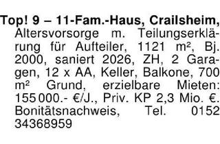 Haus kaufen in 74564 Crailsheim, Top! 9 - 11-Fam.-Haus, Crailsheim, ­Altersvorsorge-Aufteiler, mi