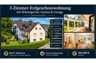 Wohnung kaufen in 86477 Adelsried, 3-Zimmer-Erdgeschosswohnung mit Wintergarten, Garten & Garage – provisionsfrei