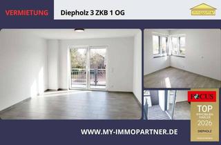Wohnung mieten in 49356 Diepholz, Helles Wohnen mit Komfort: Gepflegte 3-Zimmer-Wohnung mit Balkon & Fahrstuhl in Diepholz!