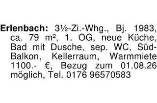 Wohnung mieten in 74235 Erlenbach, Erlenbach: 3 1/2-Zi.-Whg., Bj. 1983, ca. 79 m², 1. OG, Einbauküc