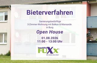 Wohnung kaufen in 23769 Fehmarn, Bieterverfahren - Sanierungsbedürftige 3-Zimmer-Wohnung mit Balkon & Mansarde