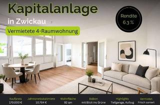 Wohnung kaufen in 08056 Zwickau, Sicher investieren: Vermietete 4-Raum-Wohnung mit Balkon, TG-Stellplatz & 6,3 % Rendite