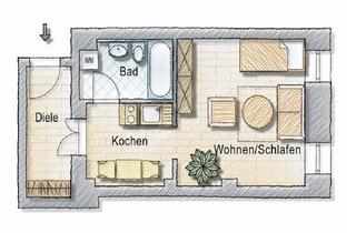 Wohnung mieten in 09322 Penig, 1-Zimmer-Wohnung für junge Leute oder Pendler mit kleiner EBK