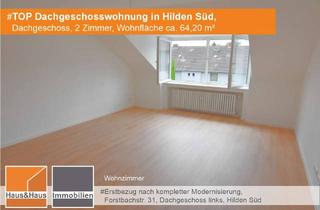 Wohnung mieten in Forstbachstr. 31, 40723 Hilden, #TOP Sanierte Dachgeschosswohnung, 2 Zimmer, Whfl. 64,20 m², Hilden Süd