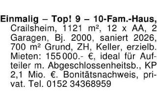 Haus kaufen in 74564 Crailsheim, Einmalig - Top! 9 - 10-Fam.-Haus, Crailsheim, ­1121 m², 12 x AA,
