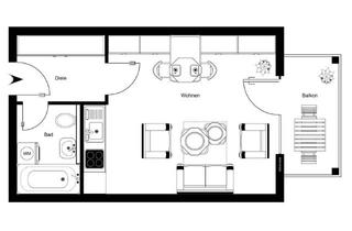 Immobilie mieten in Wassermannstraße 1A, 96052 Bamberg, Möblierte 1-Zimmer Wohnung mit Balkon und Stellplatz