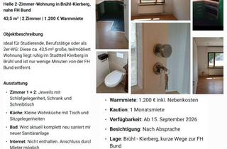 Immobilie mieten in 50321 Brühl, Helle 2 Zimmerwohnung