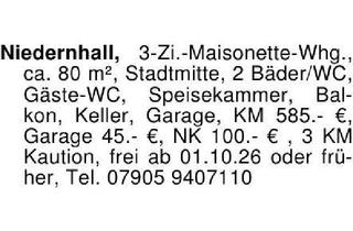 Wohnung mieten in 74676 Niedernhall, Niedernhall, 3-Zi.-Maisonette-Whg., ca. 80 m², Stadtmitte, 2 Bäd