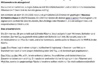 WG-Zimmer mieten in Vor Dem Reth, 25370 Seester, Wohlfühl-WG im Neubauhaus: 2,5 Zimmer für nette Mitbewohnerin - Pauschalmiete 680€, Infos im Anhang