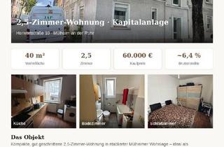 Wohnung kaufen in 45476 Mülheim, Mülheim an der Ruhr - Kapitalanlage Mülheim · 2,5-Zi. · 60.000 ? · ~ 6,4 % Rendite
