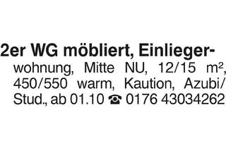 Immobilie mieten in 89231 Neu-Ulm, 2er WG möbliert, Einliegerwohnung 12/15 qm