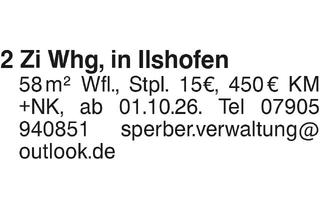 Wohnung mieten in 74595 Langenburg, 2 Zi Whg, in Ilshofen