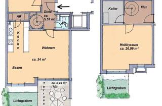 Wohnung mieten in 90427 Großgründlach, Großzügige 3 Zi. Garten-Whg. auf 2 Ebenen mit EBK, Terrasse und Stellplatz in Nbg.-Großgründlach