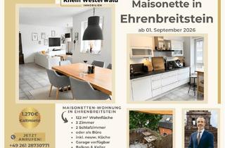 Wohnung mieten in 56077 Ehrenbreitstein, Wohnen unter der Festung: 122-m²-Maisonette mit Süd-Balkon, Einbauküche & Garage im Haus