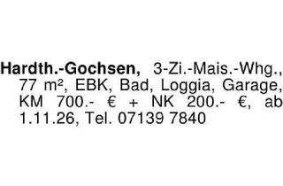 Wohnung mieten in 74239 Hardthausen, Hardth.-Gochsen, 3-Zi.-Mais.-Whg., 77 m², EBK, Bad, Loggia, Gara