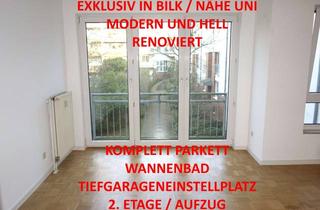 Wohnung mieten in Himmelgeister Straße 181, 40225 Flehe, NÄHE UNI 1-ZIMMER-APT. SEP. KÜCHE WANNENBAD RENOVIERT PARKETT MODERN + HELL TG.-STELLPL. 3.OG/AUFZUG
