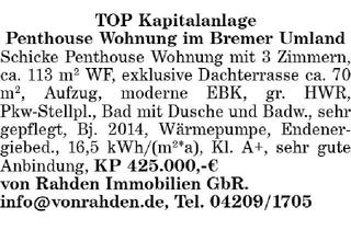 Penthouse kaufen in 28195 Bremen, Kapitalanlage Penthouse Wohnung