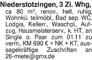 Wohnung mieten in 89168 Niederstotzingen, Niederstotzingen 3 Zi. Whg