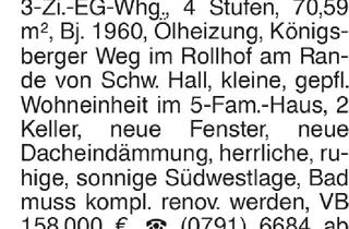 Wohnung kaufen in 74523 Schwäbisch Hall, 3-Zimmer-EG-Whg.