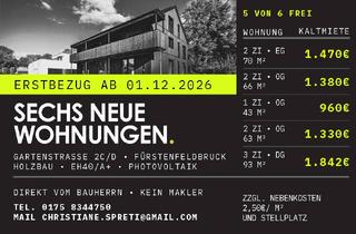 Wohnung mieten in Gartenstraße 2C/D, 82256 Fürstenfeldbruck, Exklusive Vollholz-Neubauwohnungen in Fürstenfeldbruck | EH40 | PV | Erstbezug 01.12.2026