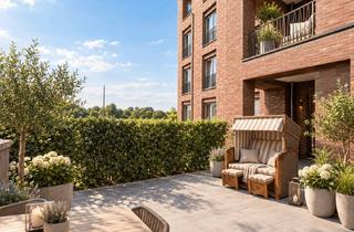 Wohnung mieten in 01097 Pieschen-Nord/Trachenberge, Exklusives Elb-Wohnen in erster Reihe | HafenCity | 3-Raum-Oase mit XXL-Terrasse & Privatgarten