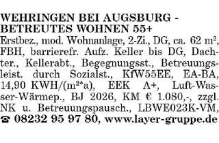Wohnung mieten in 86517 Wehringen, WEHRINGEN BEI AUGSBURG - BETREUTES WOHNEN