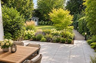 Immobilie mieten in 40547 Niederkassel, Exklusive möblierte 4-Zimmer-Gartenwohnung am Rhein – 120 m², Kamin, große Gärten & Garage