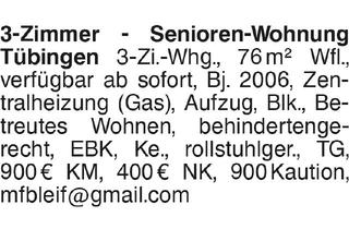 Wohnung mieten in 72070 Tübingen, 3-Zimmer - Senioren-Wohnung Tübingen