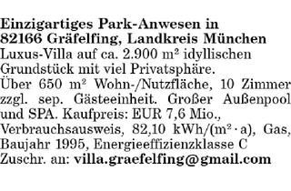 Villa kaufen in 82166 Gräfelfing, Park-Anwesen in Gräfelfing