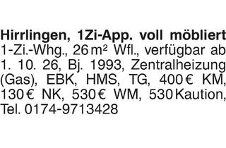 Wohnung mieten in 72145 Hirrlingen, Hirrlingen, 1Zi-App. voll möbliert