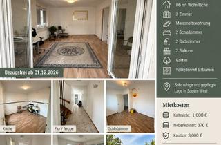 Wohnung mieten in 67346 Speyer, Gepflegte 3-Zimmer-Maisonettewohnung mit 2 Balkonen, Garten & großem Keller in Speyer-West