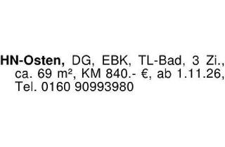 Wohnung mieten in 74072 Heilbronn, HN-Osten, DG, EBK, TL-Bad, 3 Zi., ca. 69 m², KM 840.- €, ab 1.11