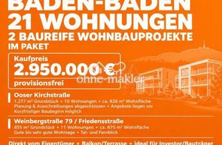 Grundstück zu kaufen in Ooser Kirchstraße 5, 76530 Baden-Baden, BADEN-BADEN – 21 WOHNUNGEN – BAUREIFE WOHNBAUPROJEKTE IM PAKET